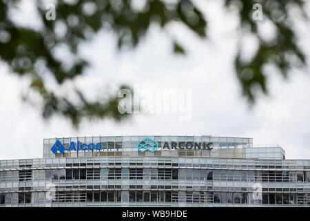 A logo sign outside of the headquarters of the Alcoa Corporation and Arconic in Pittsburgh, Pennsylvania on August 8, 2019. Stock Photo