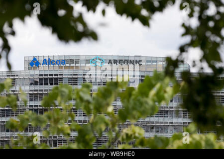 A logo sign outside of the headquarters of the Alcoa Corporation and Arconic in Pittsburgh, Pennsylvania on August 8, 2019. Stock Photo