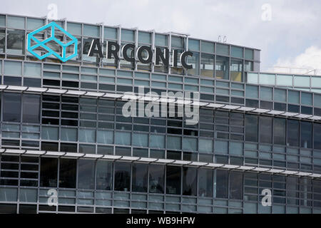 A logo sign outside of the headquarters of Arconic in Pittsburgh, Pennsylvania on August 8, 2019. Stock Photo