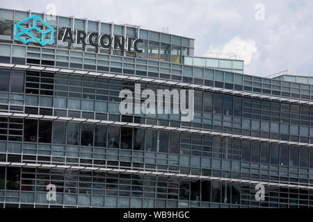 A logo sign outside of the headquarters of Arconic in Pittsburgh, Pennsylvania on August 8, 2019. Stock Photo