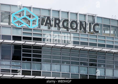 A logo sign outside of the headquarters of Arconic in Pittsburgh, Pennsylvania on August 8, 2019. Stock Photo