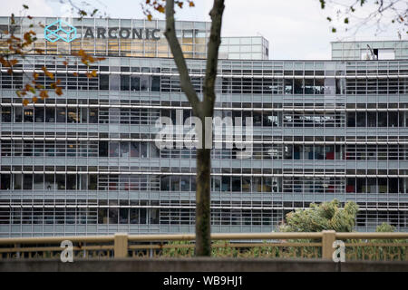 A logo sign outside of the headquarters of Arconic in Pittsburgh, Pennsylvania on August 8, 2019. Stock Photo