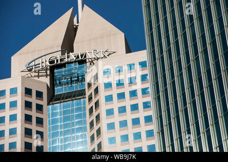 A logo sign outside of the headquarters of Highmark in Pittsburgh, Pennsylvania on August 9, 2019. Stock Photo