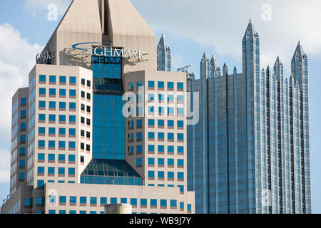 A logo sign outside of the headquarters of Highmark in Pittsburgh, Pennsylvania on August 9, 2019. Stock Photo