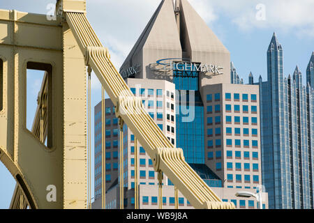 A logo sign outside of the headquarters of Highmark in Pittsburgh, Pennsylvania on August 9, 2019. Stock Photo