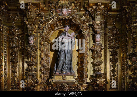 Baroque altarpiece of Francisco Villota in the Church of San Felipe Neri in the city of Valladolid with the sculpture of San Antonio de Pedro de Avila Stock Photo