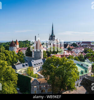 Tallinn, Estonia -- July 23, 2019. A photo looking down on Tallin from a limestone hill overlooking the town square. Stock Photo