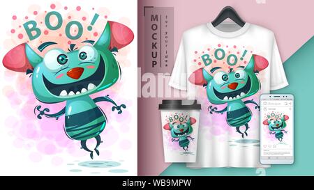 Cute monster - mockup for your idea. Stock Vector