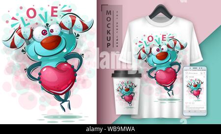 Monster with heart - mockup for your idea Stock Vector