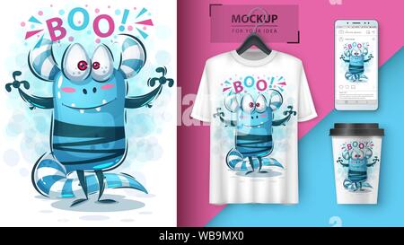Cute monster hello - mockup for your idea Stock Vector