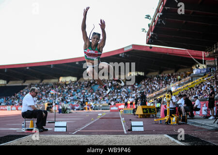 Birmingham, UK. 25th Aug, 2019. Abigail Irozuru wins the Women's Long Jump during the Muller British Athletics Championships at the Alexander Stadium, Birmingham, England on 25 August 2019. Photo by Jodi Hanagan. Editorial use only, license required for commercial use. No use in betting, games or a single club/league/player publications. Credit: UK Sports Pics Ltd/Alamy Live News Stock Photo