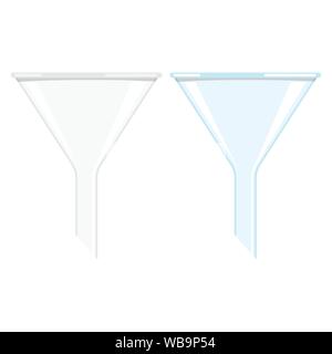 Set glassware and plastic laboratory funnel vector flat design cartoon style illustration. Stock Vector