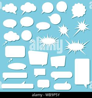White speech bubbles set isolated on blue background. Stock Vector