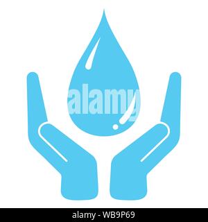 Vector concept illustration of hands holding water drop isolated on white background. Stock Vector