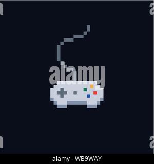white pixel art 8 bit gamepad for game console - Isolated vector icon of wired controller Stock Vector