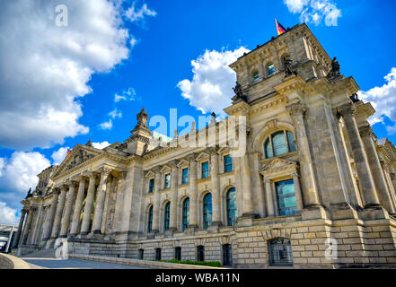 The Reichstag building located in Berlin, Germany which houses the German parliament, the Bundestag. Stock Photo