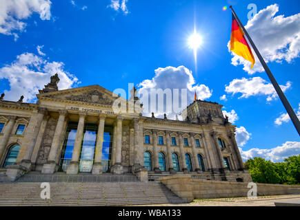 The Reichstag building located in Berlin, Germany which houses the German parliament, the Bundestag. Stock Photo