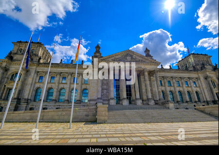 The Reichstag building located in Berlin, Germany which houses the German parliament, the Bundestag. Stock Photo