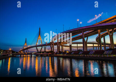 Bhumibol bridge views at sunset in Bangkok Thailand Stock Photo