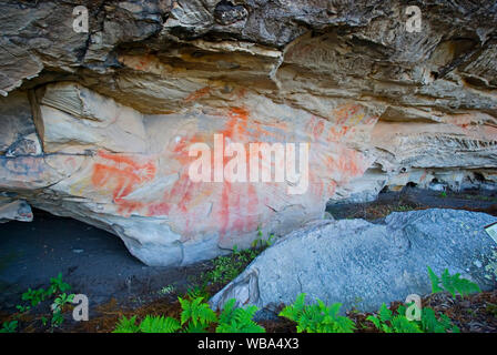 Rock art at the Tombs, a sacred area used as a burial site by the Aboriginal inhabitants of the region.   Vandals and grave robbers had desecrated the Stock Photo