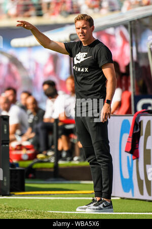 Leipzig, Germany. 25th Aug, 2019. Head coach Julian Nagelsmann of Leipzig reacts during a German Bundesliga match between RB Leipzig and Eintracht Frankfurt in Leipzig, Germany, on Aug. 25, 2019. Credit: Kevin Voigt/Xinhua Stock Photo