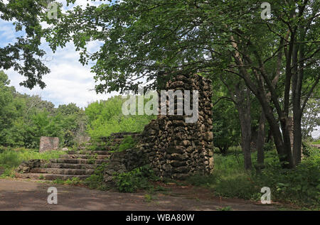 Overlook Shelter Ruins in Franklin Park, Boston, Massachusetts Stock Photo