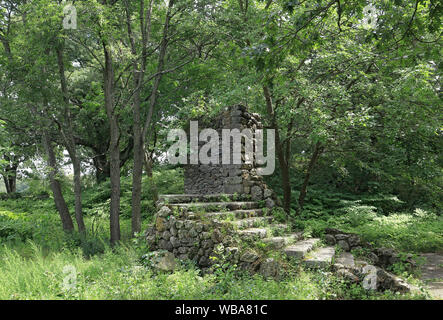 Overlook Shelter Ruins in Franklin Park, Boston, Massachusetts Stock Photo