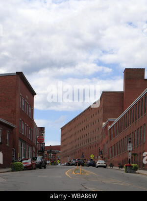 Old historic buildings on the street of Biddeford, Maine Stock Photo