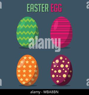Happy Easter Collection set .Set of Easter eggs with different texture vector illustration Stock Vector