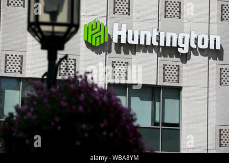 A logo sign outside of a facility occupied by Huntington Bank in Akron, Ohio on August 10, 2019. Stock Photo