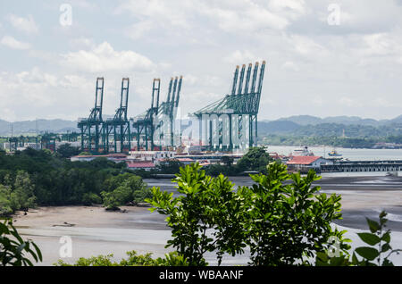 View of PSA Panama International Terminal located at the Pacific entrance to the Canal Stock Photo