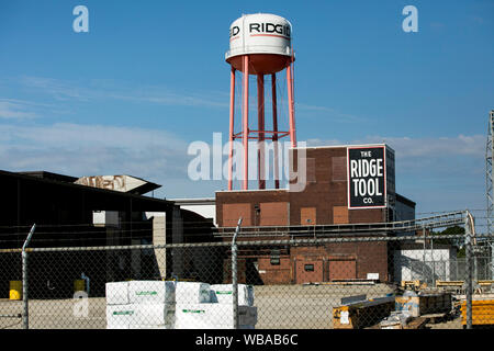 A logo sign outside of the headquarters of The Ridge Tool Company, maker of Ridgid brand tools, in Elyria, Ohio on August 11, 2019. Stock Photo