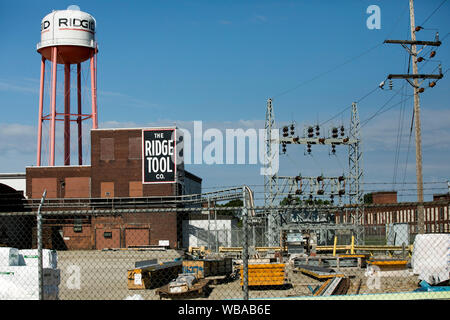 A logo sign outside of the headquarters of The Ridge Tool Company, maker of Ridgid brand tools, in Elyria, Ohio on August 11, 2019. Stock Photo