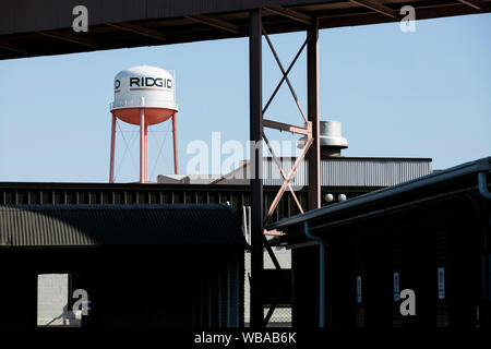 A logo sign outside of the headquarters of The Ridge Tool Company, maker of Ridgid brand tools, in Elyria, Ohio on August 11, 2019. Stock Photo