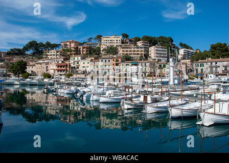 Yacht harbor of Port de Soller on spanish balearic island Mallorca Stock Photo