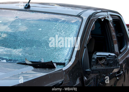 Car damage from accident on white background. Stock Photo