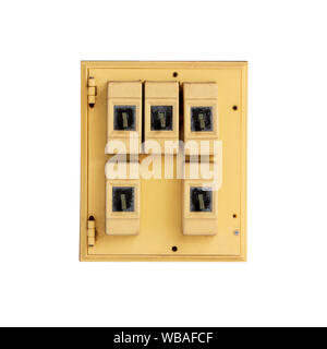 Old Electrical switchboard  on white backround. Stock Photo