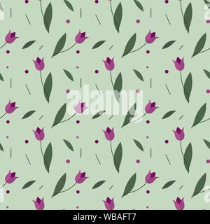 Tulips seamless pattern. Vector simple background. Modern flower design for fabric, wrapping paper, background. Stock Vector