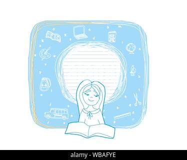 Back to school - pen sketch card Stock Vector