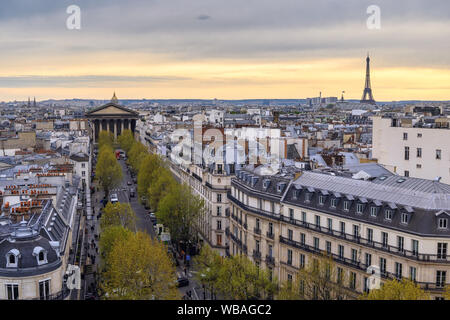 Paris France aerial view city skyline at La Madeleine (Madeleine Church) Stock Photo