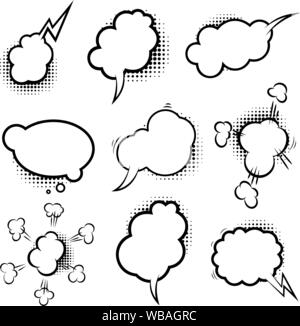 Set of empty comic style speech bubbles with halftone shadows. Design element for poster, emblem, sign, banner, flyer. Vector illustration Stock Vector