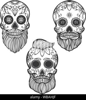 Bearded sugar skull. Design element for poster, - Stock