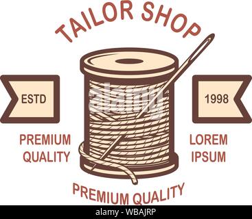 Tailor shop emblem template. Design element for logo, label, sign, poster. Vector illustration Stock Vector