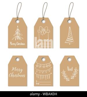 Christmas gift tags. Hand drawn craft labels Stock Vector