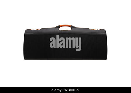 A modern luxury case for weapons with a combination lock. black plastic case for gun isolated on white back Stock Photo