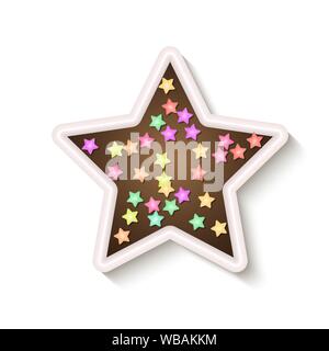 Sprinkle with grains of desserts. Abstract pattern with sprinkles grainy of black chocolate christmas star. Design for holiday designs, party, birthda Stock Vector