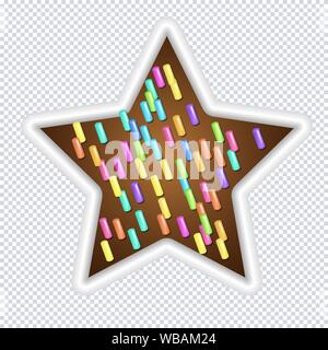 Sprinkle with grains of desserts. Abstract pattern with sprinkles grainy of black chocolate christmas star on a transparent background. Design for hol Stock Vector
