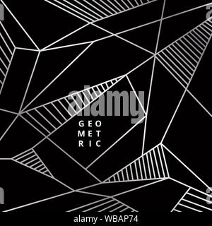 Abstract silver line geometric on black background luxury style. Vector illustration Stock Vector
