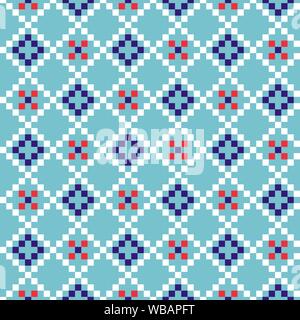 Grid geometric seamless blue pattern pixel blocks shapes texture. Stock Vector