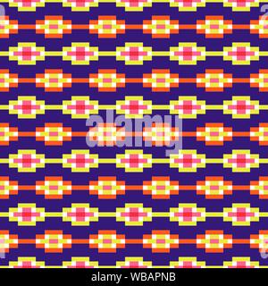 Aztec geometric seamless blue pattern pixel blocks shapes texture. Stock Vector